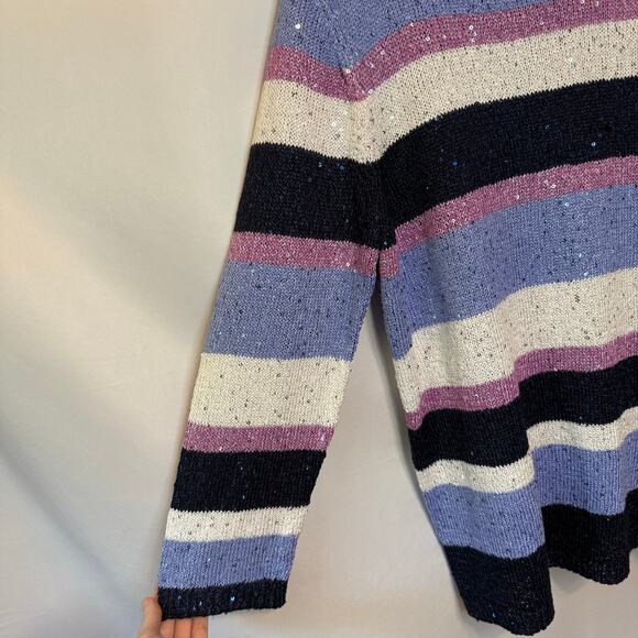 Alfred Dunner Striped Sweater M Womens Sequin Knit Multicolor Embellished - Picture 3 of 5